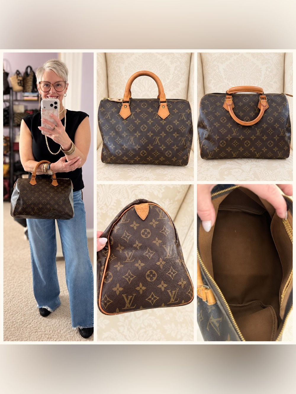 Louis Vuitton Speedy 30 Monogram Satchel with Natural Leather Trim